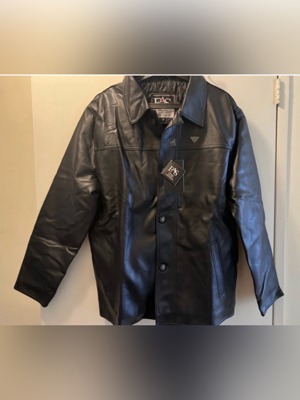 Men's Black Faux Leather Button-Front Jacket